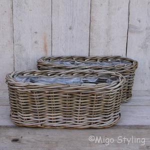 Set Fensterbankkörbe oval Rattan Grau