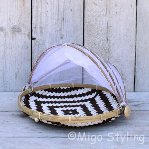 Vliegenmandje Bamboe wit / bruin