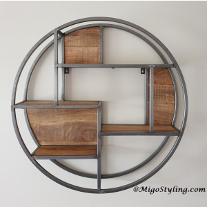 Wandrek Rond industrieel metaal verspringend Dia 80 cm