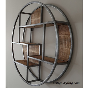 Wandrek Rond industrieel metaal verspringend Dia 80 cm
