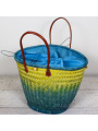 Strandtas City shopper van zeegras blauw/geel