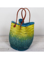 Strandtas City shopper van zeegras blauw/geel