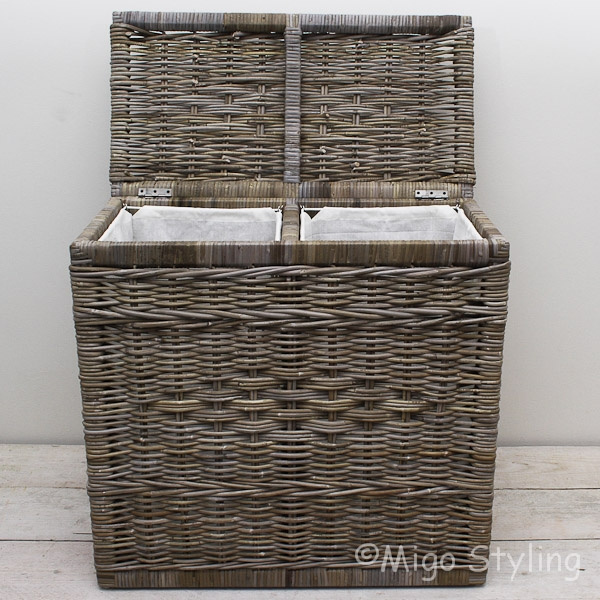 Wäschekorb Duo mit Sortierfächern, Rattan Grau? Online Bestellung MigoStyling