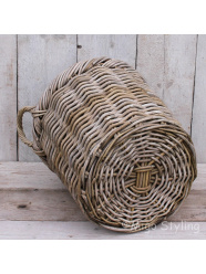 Kaminkorb rund (M) , Rattan Grau