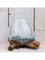Glazen druppel vaas op hout (k)