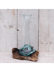 Mini Tropfenvase aus Glas auf Holz (a)