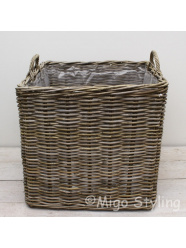 Kaminkorb / Pflanzenkorb viereckig (XL) Rattan Grau