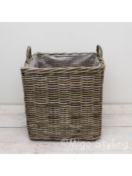 Kaminkorb / Pflanzenkorb viereckig (L) Rattan Grau