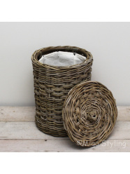 Wasmand rond met binnenzak 35 cm grey rotan