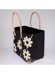 Jute tas Zwart met naturel bloemen