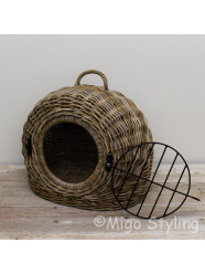 Katzenkorb mit weichem Kissen, Rattan Grau