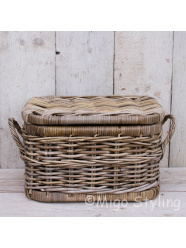 Opbergmand met deksel 40 cm grey rotan