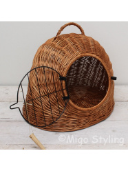 Katzenkorb mit weichem Kissen, Rattan Grau