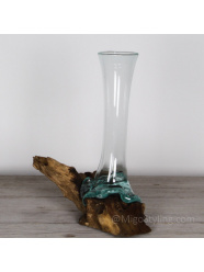 Mini Tropfenvase aus Glas auf Holz (a)