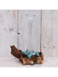 Mini Tropfenvase aus Glas auf Holz (c)