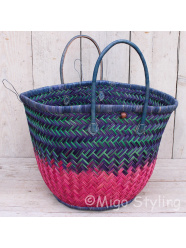 Strandtas City shopper van zeegras roze/blauw