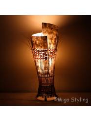 Tafellamp Capizschelpen en donker bamboe