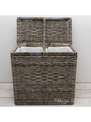 Wasmand duo met sorteervakken grey rotan