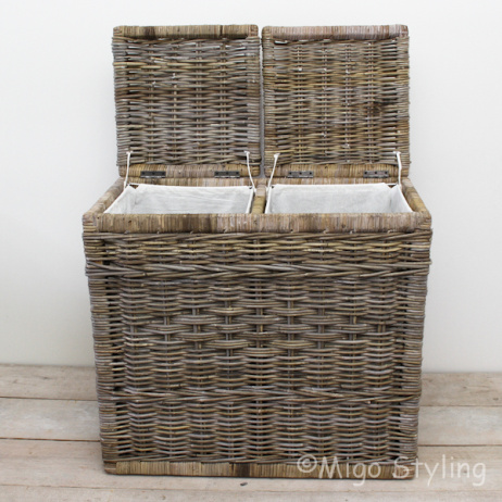 Duo Wäschekorb Rattan Grau