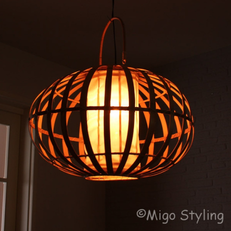 Hanglamp bamboe met stoffen koker 