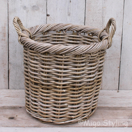 Kaminkorb rund (M)  Rattan Grau