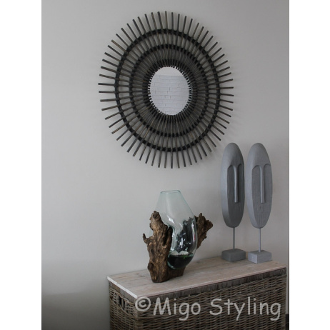 Rotan spiegel rond Kubo Grijs 