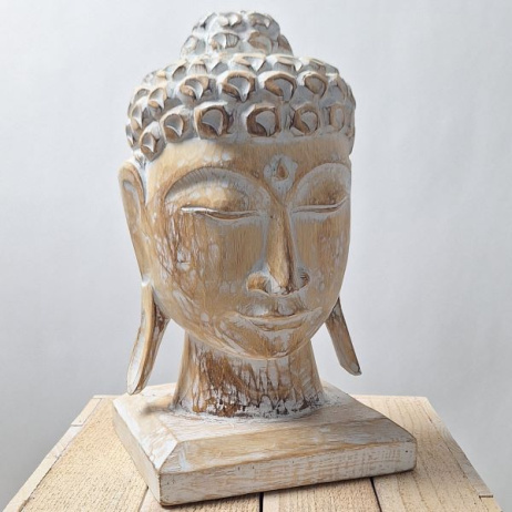 Houten Buddha masker staand geel