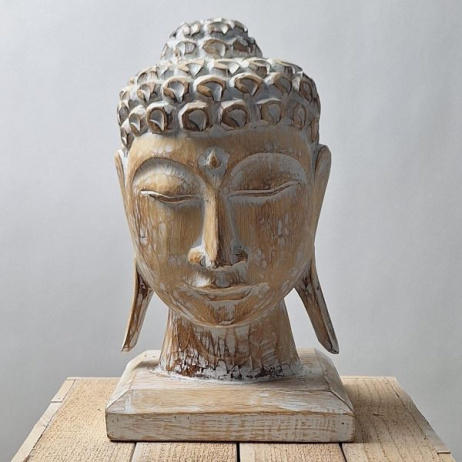 Houten Buddha masker staand geel