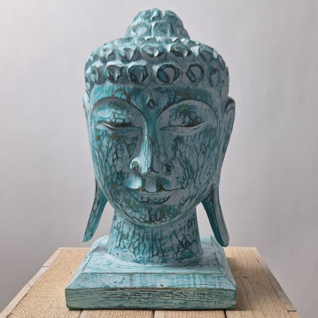 Houten Buddha masker staand groen