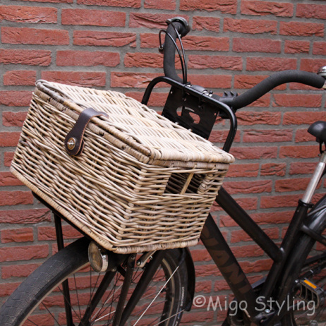 Fietsmand met deksel (M) grey rotan 