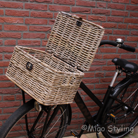 Fietsmand met deksel (M) grey rotan 