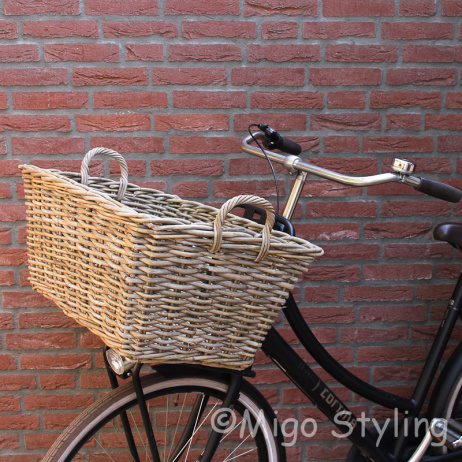 Fahrradkorb groß Rattan Grau 