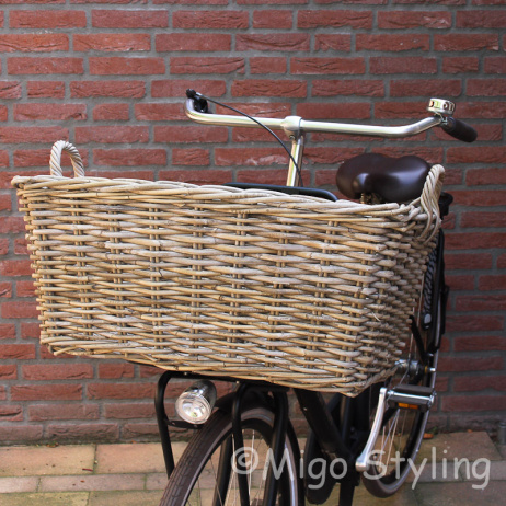 Fahrradkorb groß Rattan Grau