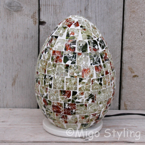 Gekleurde Mozaiek design tafellamp Egg (rood oranje groen) 