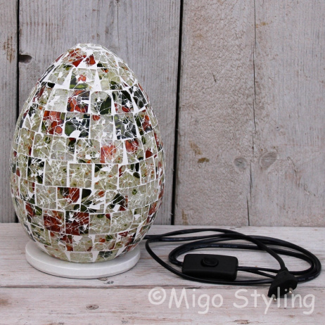 Gekleurde Mozaiek design tafellamp Egg (rood oranje groen)