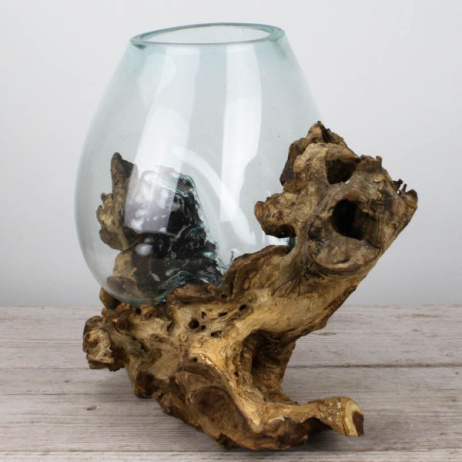 Tropfenvase aus Glas auf Holz (h)
