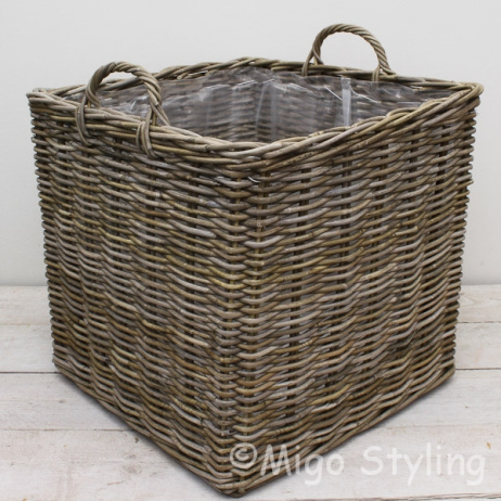 Kaminkorb / Pflanzenkorb viereckig (XL) Rattan Grau