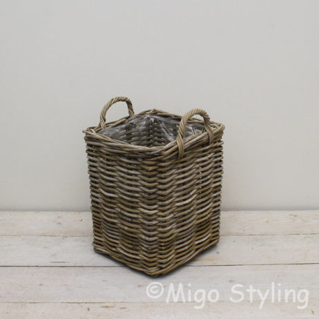 Kaminkorb / Pflanzenkorb viereckig (S) Rattan Grau