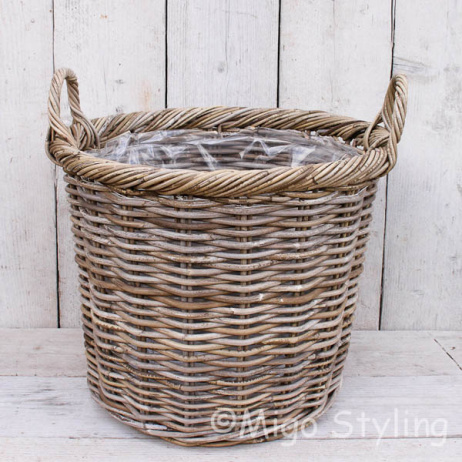 Haardmand / plantenmand rond (L) grey rotan