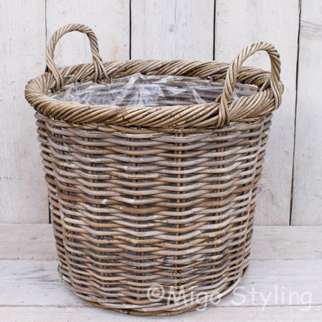 Haardmand / plantenmand rond (L) grey rotan