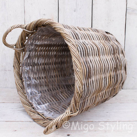 Haardmand / plantenmand rond (L) grey rotan