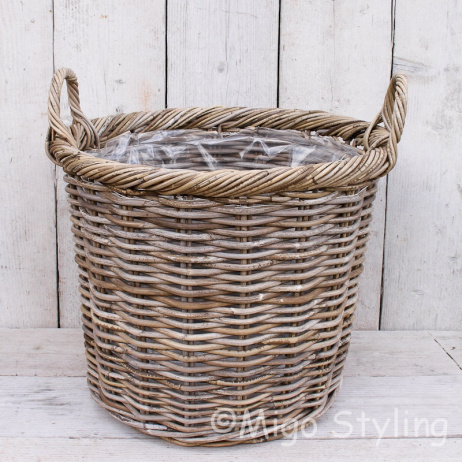 Haardmand / plantenmand rond (XL) grey rotan 