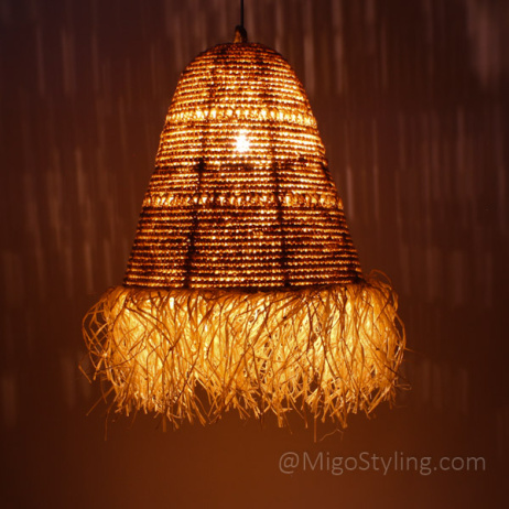 Hängelampe Wayan mit Raffia Bast Rand