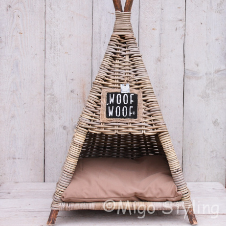 Hundebett Pyramide Rattan Grau 