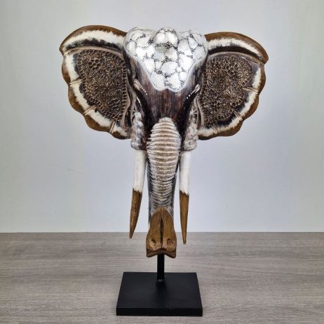 Houten olifant masker op standaard