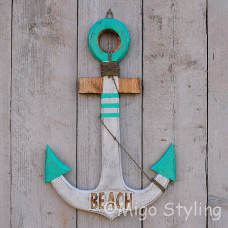 Houten Anker turquoise 60 cm