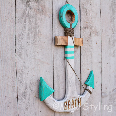 Houten Anker turquoise 60 cm