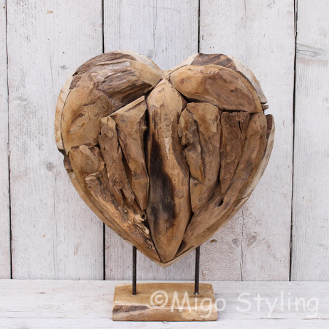 Houten hart groot op standaard 