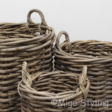 Holzkorb grobes Rattan rund L 
