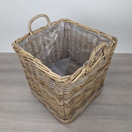 Kaminholzkorb (M) auf Rollen, Rattan Grau